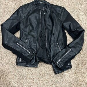 Express Black Leather Jacket with Zipper Accents